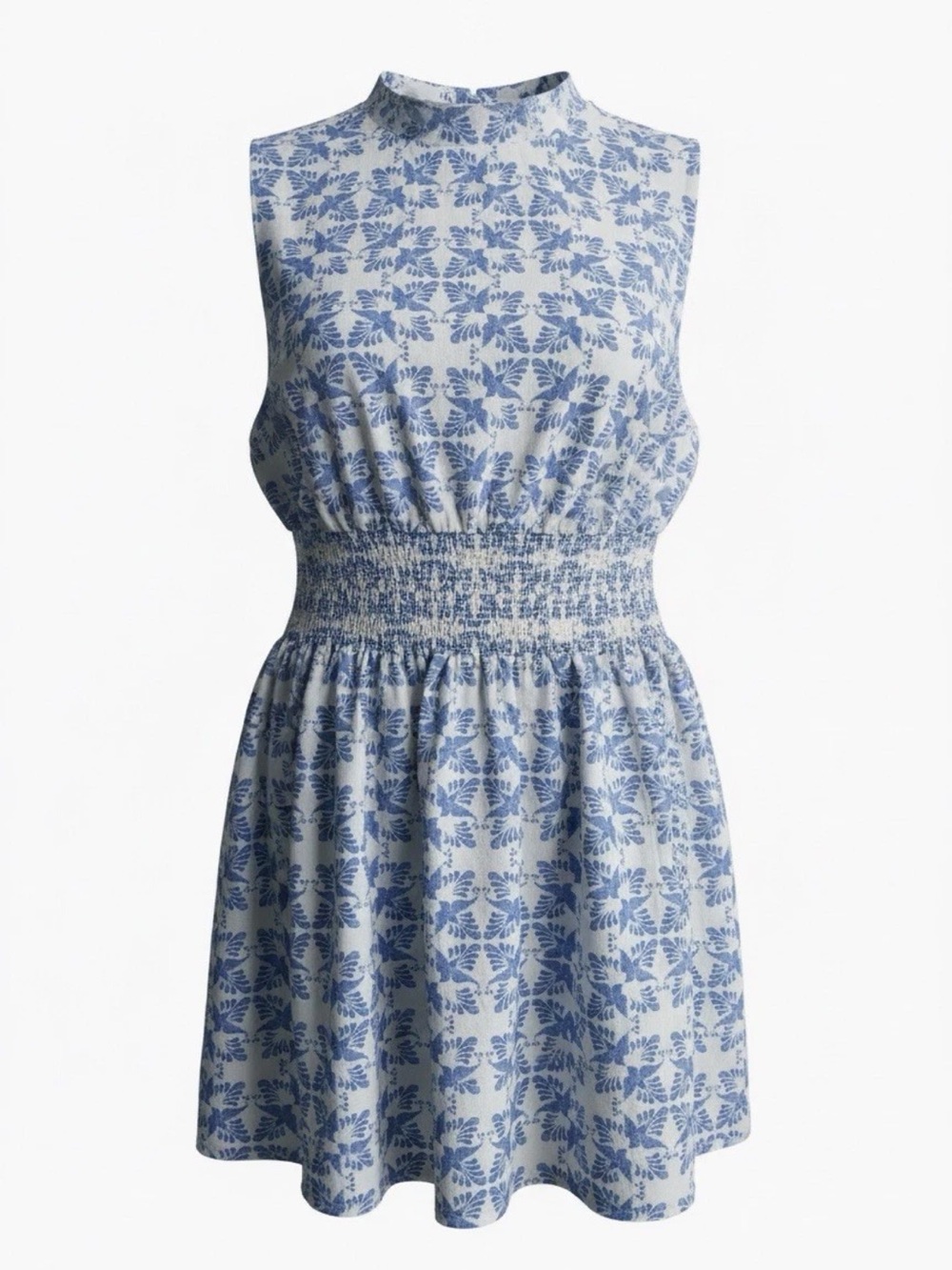 Universal Thread Blue White Floral Sundress Sleeveless Smocked Waist Tie Back XL